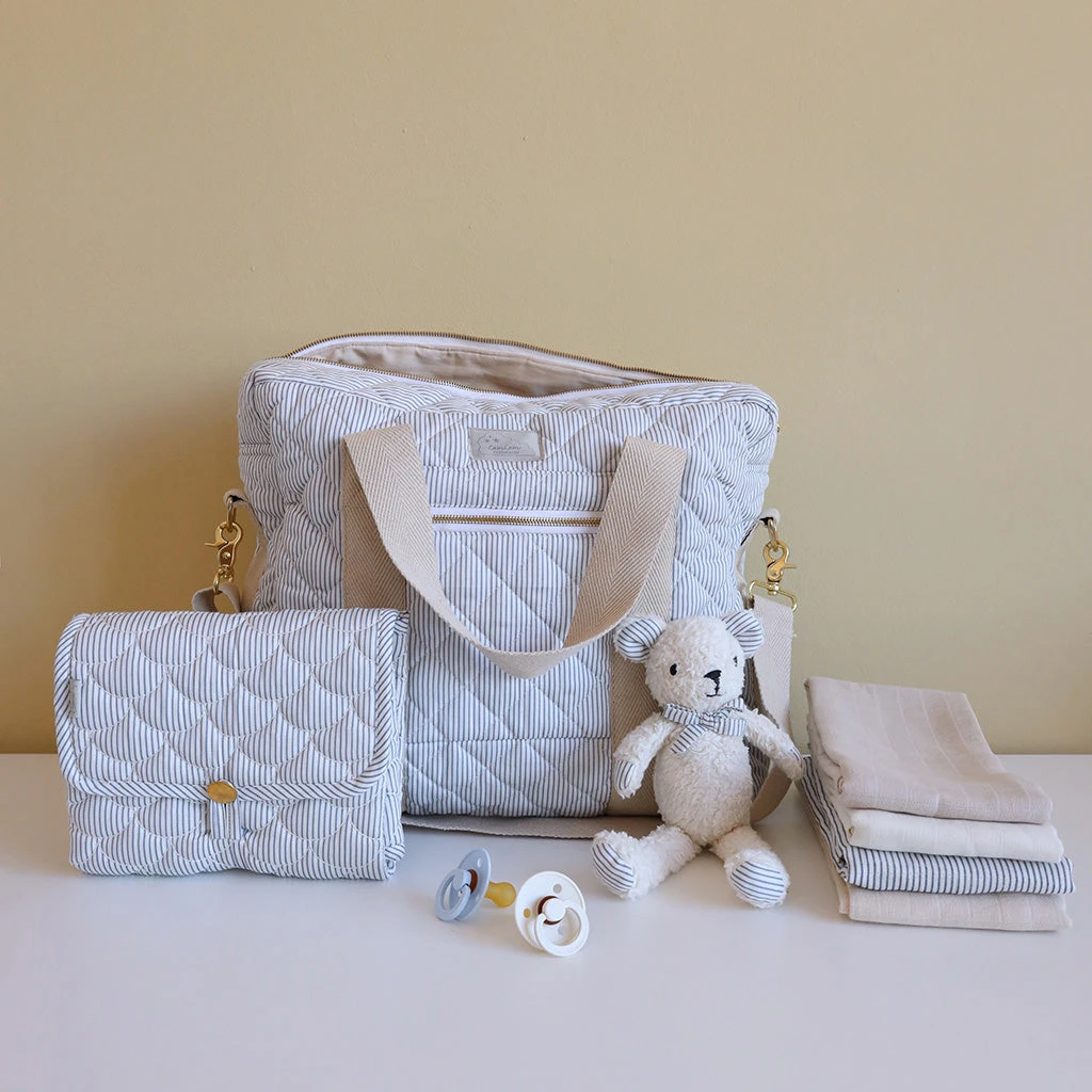 Changing Mat, Quilted - OCS Classic Stripes Blue, Praline 2 Changing Mat, Quilted - OCS Classic Stripes Blue, Praline - Image 2