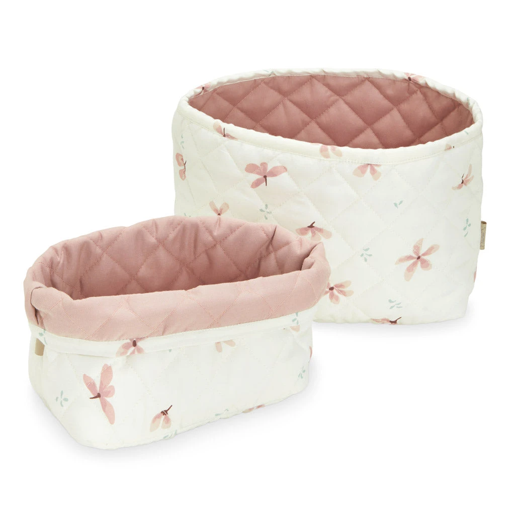 Quilted Storage Basket - Set Of Two - OCS Windflower Creme 1 Quilted Storage Basket - Set Of Two - OCS Windflower Creme