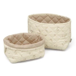 Quilted Storage Basket, Set Of Two - OCS Ashley, Latte