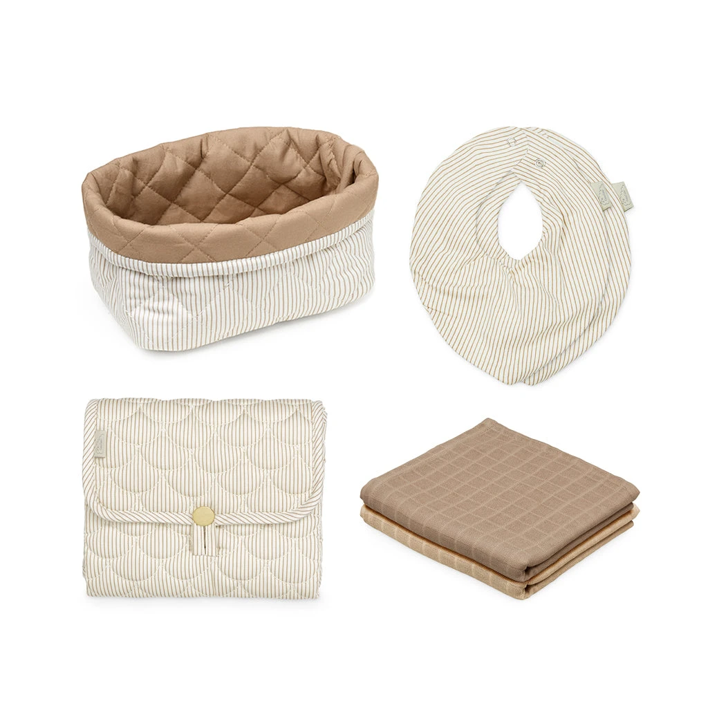 Birth Gift- Baby Care Set - Classic Stripes Camel 2 Birth Gift- Baby Care Set - Classic Stripes Camel - Image 2