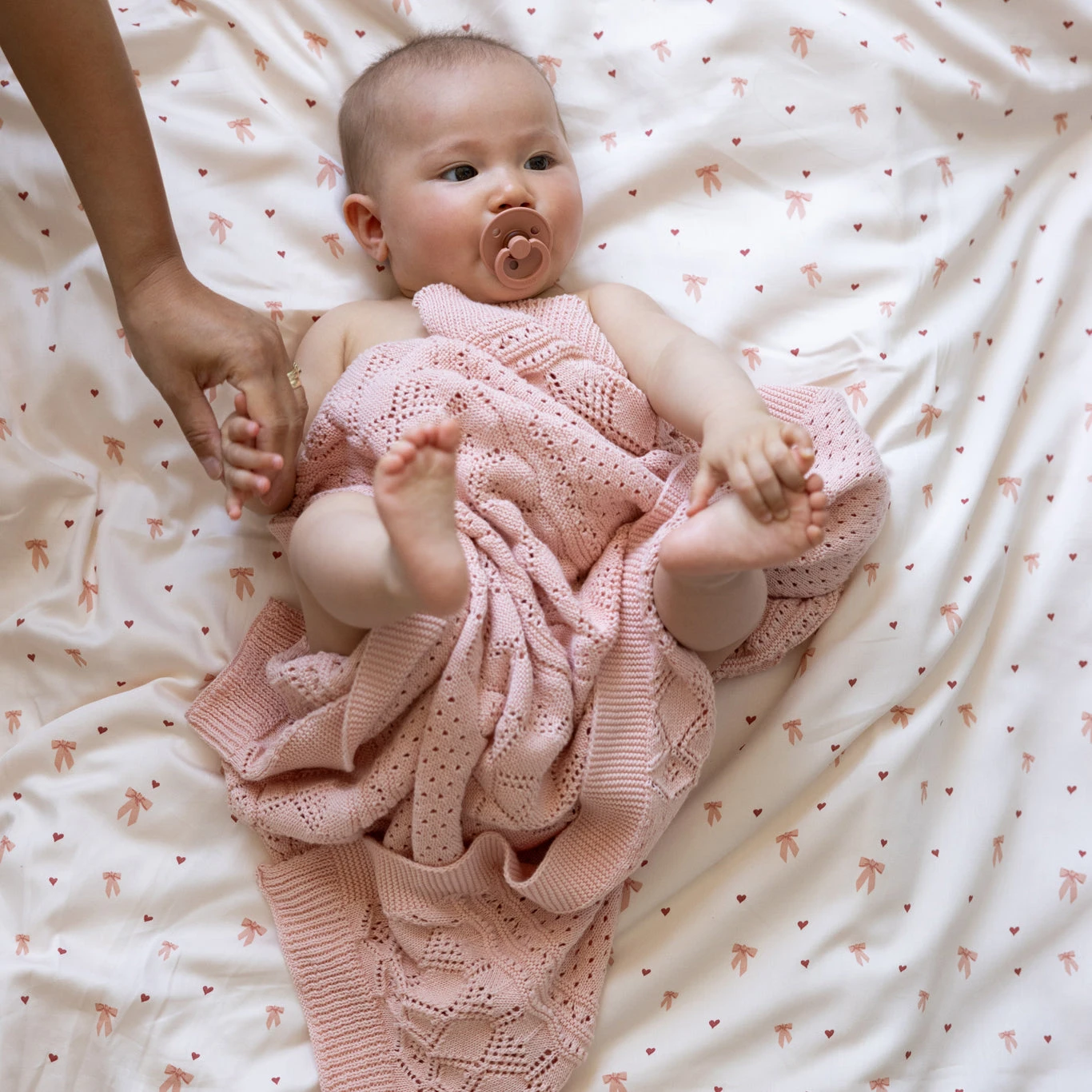 Pointelle Baby Knit Throw - GOTS - Sorbet 2 Pointelle Baby Knit Throw - GOTS - Sorbet - Image 2