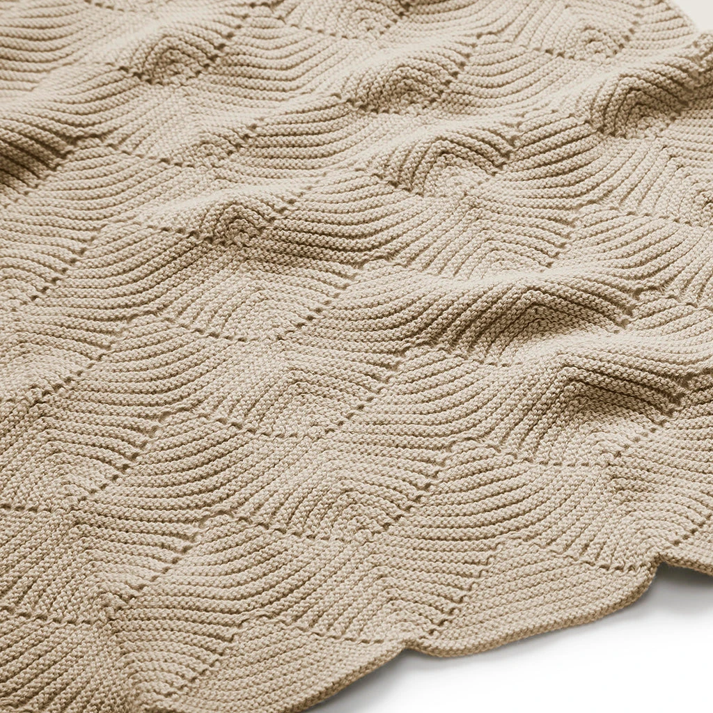 Scallop Knit Blanket - GOTS Almond 4 Scallop Knit Blanket - GOTS Almond - Image 4