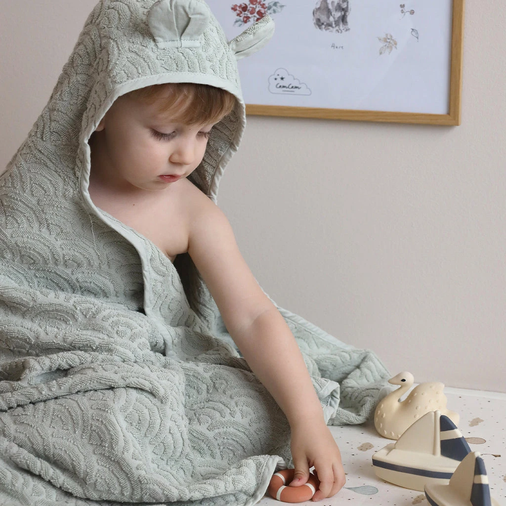 Towel, Junior, Hooded W/ Ears - GOTS Dusty Green 2 Towel, Junior, Hooded W/ Ears - GOTS Dusty Green - Image 2