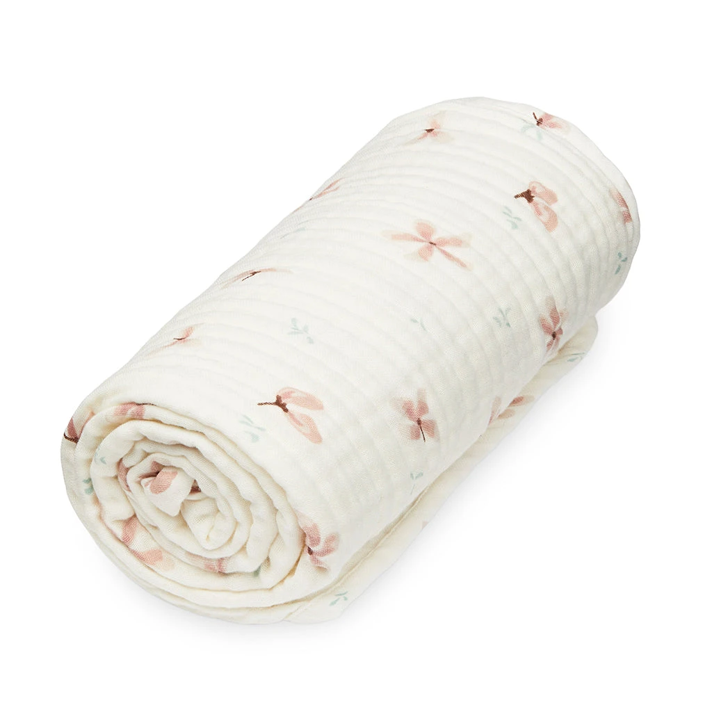 Muslin Baby Blanket - GOTS Windflower Creme 1 Muslin Baby Blanket - GOTS Windflower Creme