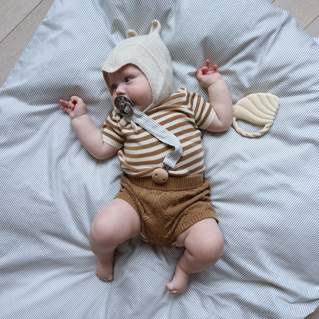 Pacifier Holder - GOTS Classic Stripes Blue 2 Pacifier Holder - GOTS Classic Stripes Blue - Image 2