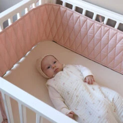 Cot Bumper W/ Harlequin Embroidery - OCS Blossom Pink -Baby Bliss Sales Store 703 Cot Bumper 38 Blossom Pink 1