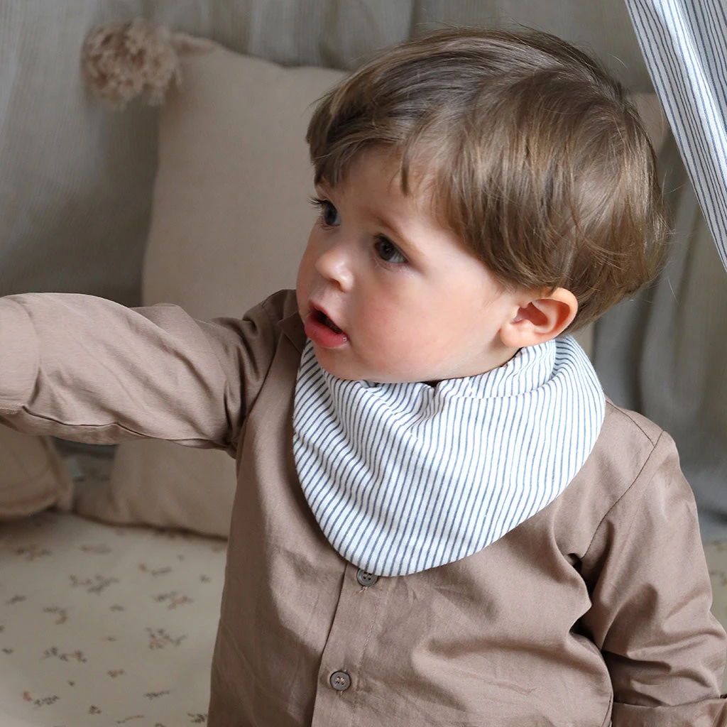 Bandana Bib, Jersey, 2-Pack - GOTS Classic Stripes Blue 2 Bandana Bib, Jersey, 2-Pack - GOTS Classic Stripes Blue - Image 2