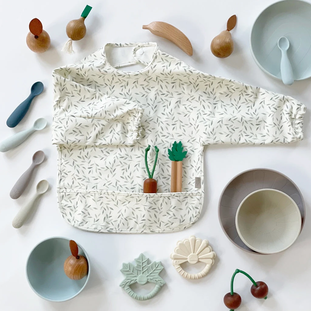 Sleeved Bib - Green Leaves 2 Sleeved Bib - Green Leaves - Image 2